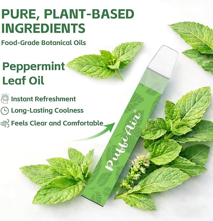 PUFFIAIR Mullein & Peppermint Herbal Air Set | Nicotine-Free Smokeless Non-Electric Vaporless, Usable Anywhere – Reduce Cravings & Fatigue, Lung Comfort & Breathing Support，4 Pack