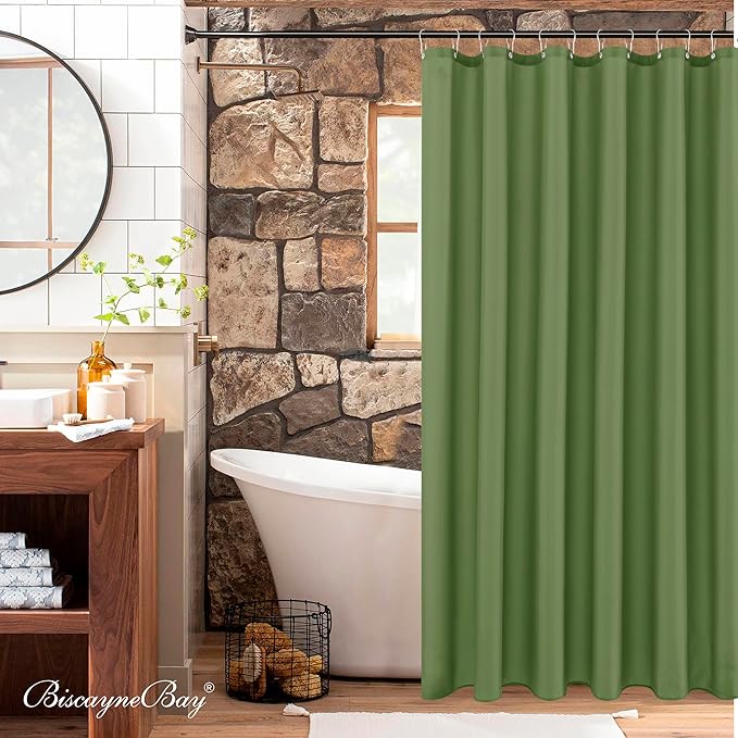 Biscaynebay Hotel Quality Extra Long Fabric Shower Liners 72" Width by 84" Length, Sage Water Resistant Bathroom Curtains Rust Resistant Grommets & Weighted Bottom Hem Machine Washable