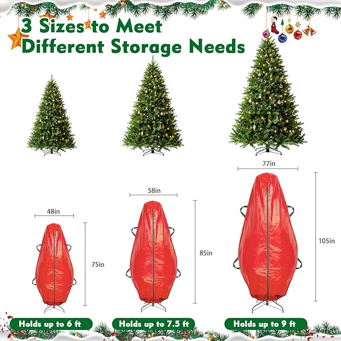 9 ft Christmas Tree Storage Bag, Upright Christmas Tree Bag with Strong Handles, Waterproof & Tear Resistant Xmas Storage Cover with Zippers for Wide Opening(Red)