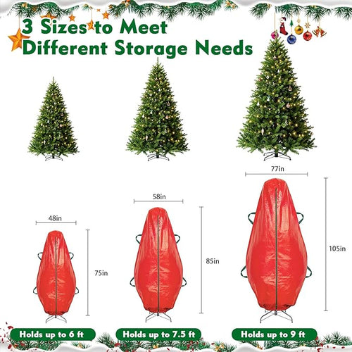 9 ft Christmas Tree Storage Bag, Upright Christmas Tree Bag with Strong Handles, Waterproof & Tear Resistant Xmas Storage Cover with Zippers for Wide Opening(Red)