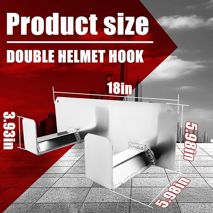 Double Utility Hook Dual Helmet Holder Suspended Aluminum Storage Rack Suitable for Trailer Garage Shop Motorcycle ATV Silver