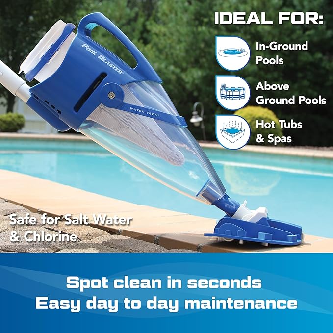 POOL BLASTER Centennial Cordless Pool Vacuum w/Pole Set - XL Debris Capacity & Advanced Filtration, Handheld Rechargeable Pool Cleaner for Sand, Silt & Leaves in Inground & Above Ground Pool