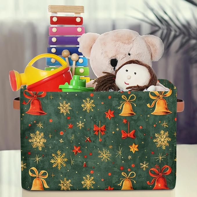 Christmas Greeb Cube Storage Baskets,Foldable Storage Box Bin,Waterproof Open Shelves Basket Clothing Organizer Toy Basket Gifts Empty for Bedroom Home Decor
