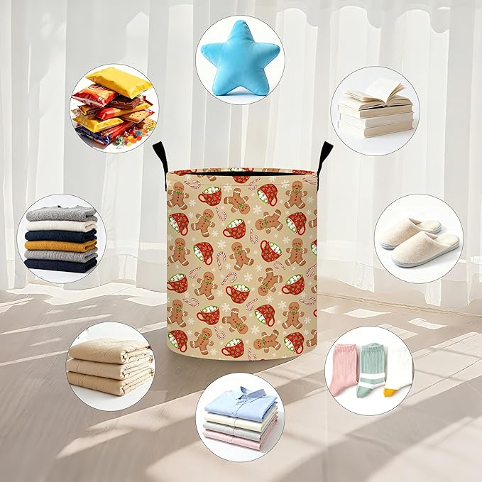 Christmas Candy Laundry Basket Storage Bin Foldable Laundry Hamper Clothes Storage Bucket Organizer 19.6x15.7 Inch For Laundry Room/Bedroom/Bathroom