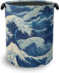 Ocean Wave Laundry Basket,Japanese Foldable Oxford Cloth Tote Bag Laundry Hamper Clothes Storage Bucket Organizer for Bedroom Laundry Storage Dormitories 16" x 20.8"