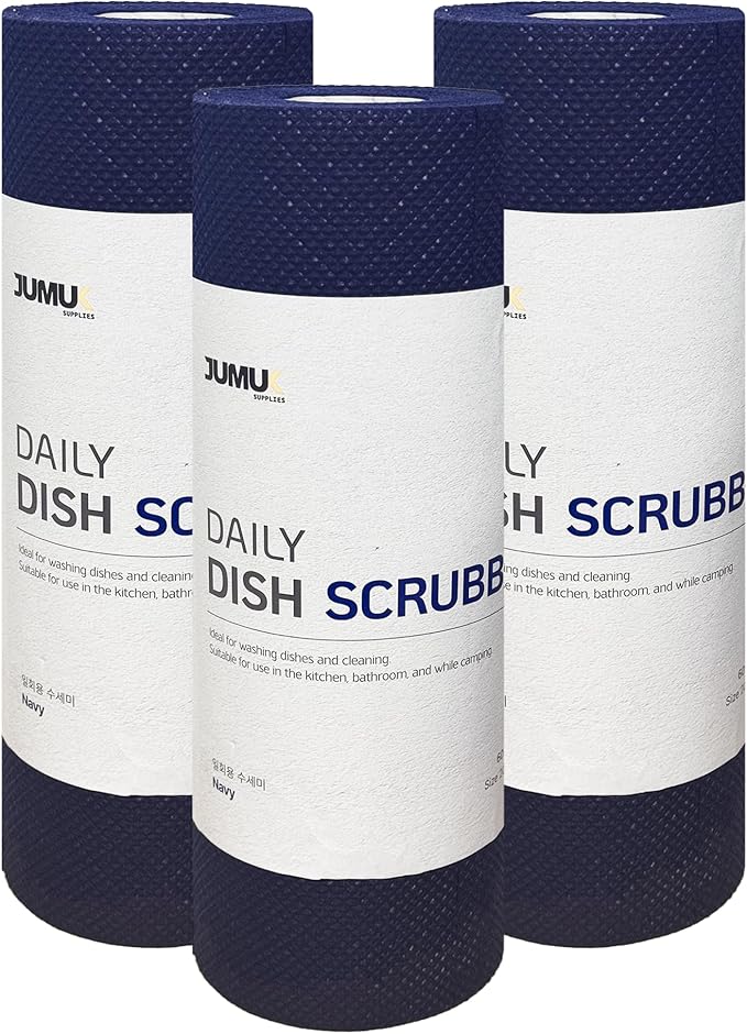Jumuk Supplies Daily Dish Scrubber Sheet Non-Scratch Household Disposable Cleaning Sponges | Recyclable, Eco-Friendly & Perfect for Kitchen, Home Cleaning and Outdoor Use (3, Navy)