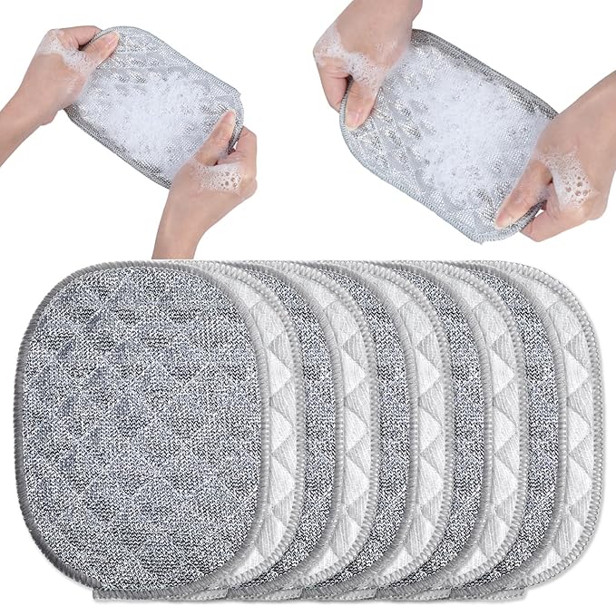 10Pcs Wire Dishwashing Cloth Multipurpose Non Scratch Wire Dishcloth Cleaning Rags with Multi-Layer Cotton Thread Reusable Metal Dish Cloth for Dishes Kitchen Cleaning