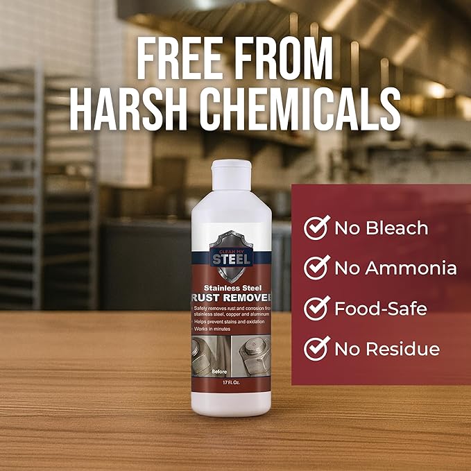 Stainless Steel Rust Remover and Stain Cleaner | NSF Approved | Non-Toxic & Food Safe | Quickly Cleans Commercial Equipment, Appliances, Grills, Sinks, and Tools - 1 liter