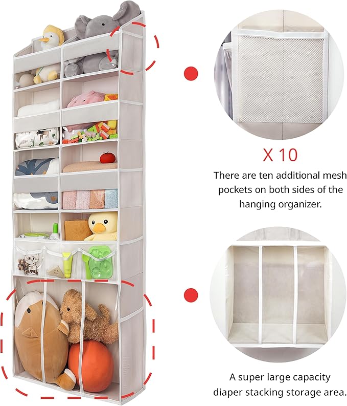 EZVERY Extra Large Over The Door Organizer with Clear Pockets - 8 Compartments & XL Bottom Storage, Heavy-Duty Hanging Organizer for Bathroom, Bedroom, Closet (57 Inch Height).
