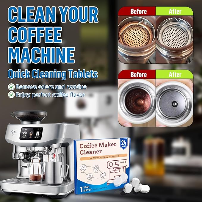 Coffee Maker Cleaner – Strong Descaler Cleaning Compatible With Nespresso, Keurig, Breville, Ninja, Remove Limescale, Calcium & Coffee Oils – Espresso & Drip Coffee Maker Accessories（24 pack）
