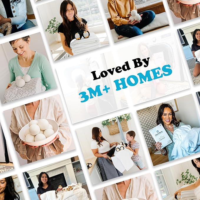 Smart Sheep Wool Dryer Balls - 6-Pack - XL Premium Natural Fabric Softener Award-Winning - Wool Balls Replaces Dryer Sheets - Wool Balls for Dryer - Laundry Balls for Dryer (Marching Penguins)