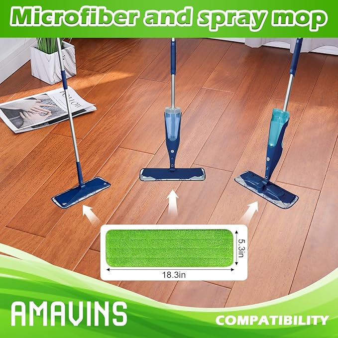 AmaVins 3 Pack Microfiber Cleaning Pads with All Bona Mop, Reusable Microfiber Mop Pads for 18 Inch Mop, Hardwood Floor Replacement Cleaning Mop Pads, Machine Washes