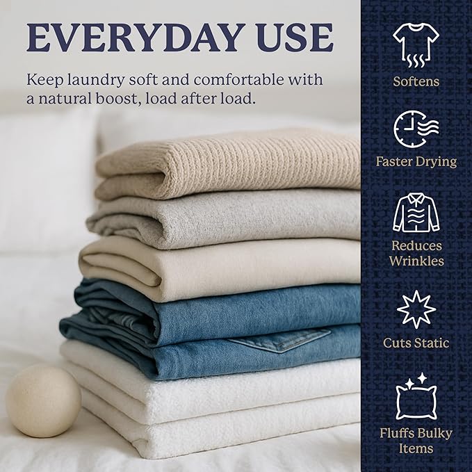 Farberware Wool Dryer Balls 4 Pack – Reusable 100% Wool Balls for Dryer – Natural Fabric Softener for Laundry, Towels & Bedding, Replaces Fabric Sheets & Liquid Softeners