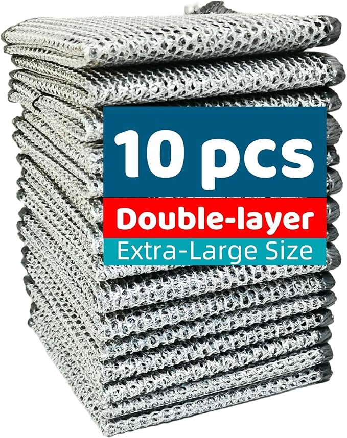 UFOGIFF Extra-Large Size Multipurpose Wire Dishwashing Rag,Non Scratch Wire Dishcloth, Reusable Steel Wool Scrubber,Non-Scratch,Quick-Drying,Multi-Purpose for Kitchen,Bathroom Cleaning (10)