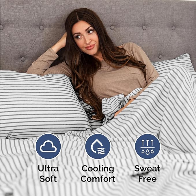Cal King 6 Piece Sheet Set - Comfy Breathable & Cooling - Soft Hotel Luxury Bedding Set w/ 8-16 Inch Deep Pockets - 1 Flat & 1 Fitted Sheet & 4 Pillowcases - Wrinkle Free & Easy Care - Grey Stripes 2