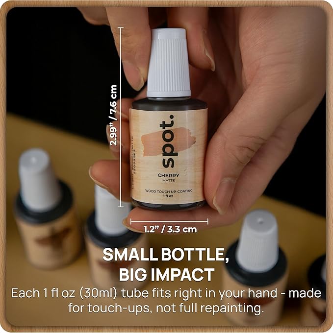 Light Brown Wood Stain Repair Kit, Brush-On Touch-Up Stain Bottles, Golden Oak, Early America, Cherry, Red Oak, Interior and Exterior Wood, 4 fl oz Total by spot.