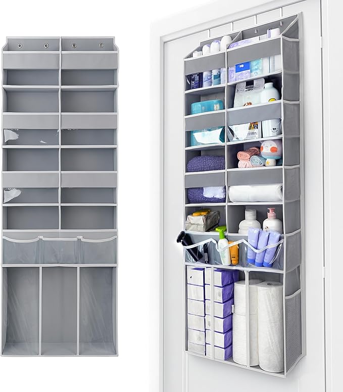 EZVERY Extra Large Over The Door Organizer with Clear Pockets - 8 Compartments & XL Bottom Storage, Heavy-Duty Hanging Organizer for Bathroom, Bedroom, Closet (57 Inch Height).