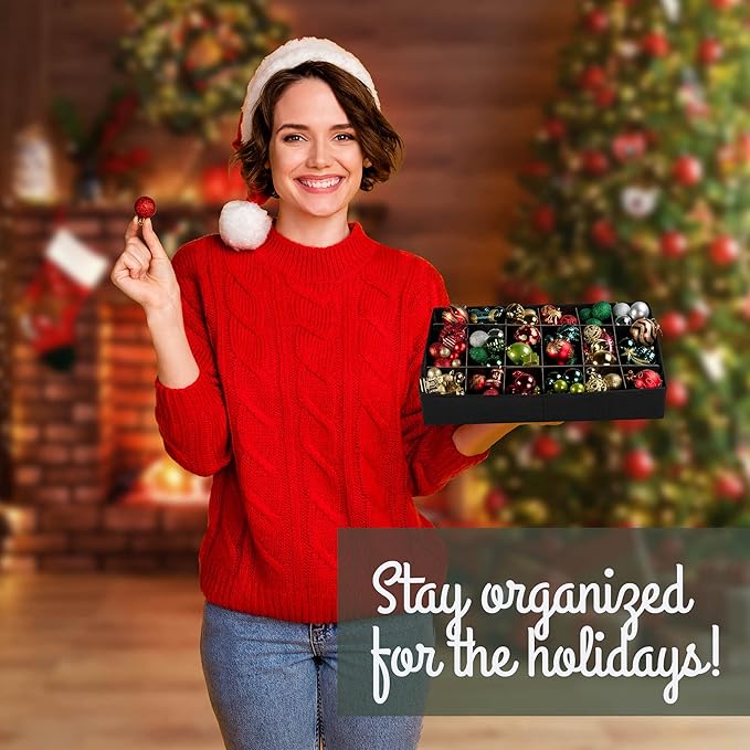 HOLDN’ STORAGE Christmas Ornament Storage Box with Dividers, Holds 72 Ornaments (3 Inch), Large Ball Storage Container with 3 Removable Trays, Durable and Portable - Gray