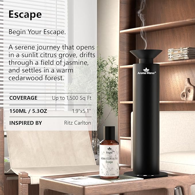 Fragrance Oil - Escape Essential Oil Blend - Luxury Hotel Inspired Home Aromatherapy Diffuser Oil - Orange Blossom, Vanilla, Jasmine, Cedar - for Diffuser, Humidifier, Ultrasonic, Reed - 150ML