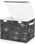 Bolaz Storage Bins with Lids and Handles,Halloween Gray Spider Web Storage Box Basket with Cover Collapsible Organizer Containers for Home Closet, Shelves
