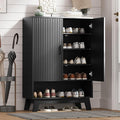 Shoe Cabinet Storage for Entryway with Doors, 5 Tier Fluted Shoe Organizer with Adjustable Shelves, Entryway Shoe Storage with Wooden Legs, Freestanding Hidden Shoe Rack for Front Door Entrance, Black
