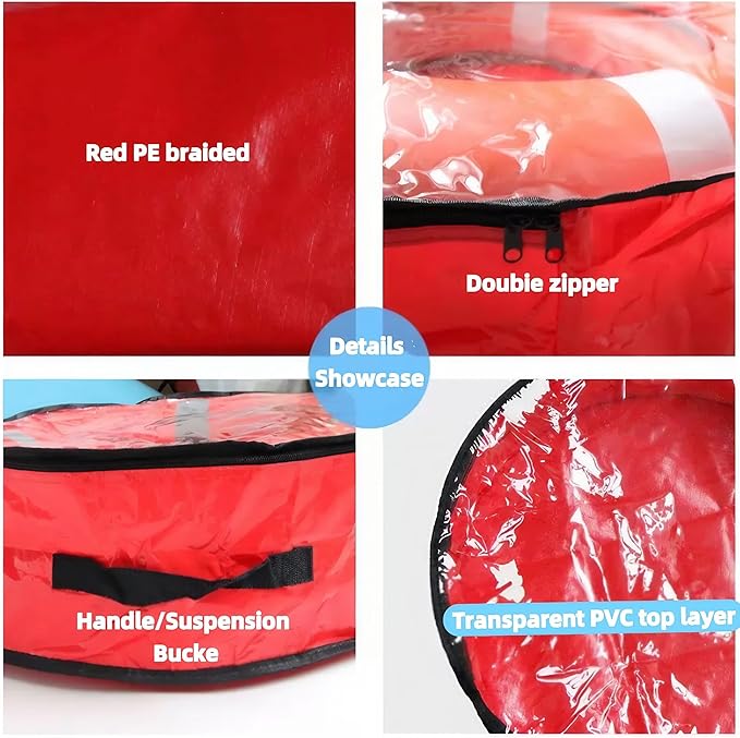 Weatherproof Life Ring Storage Bag-24 Inch Christmas Wreath Storage Bag,Christmas Wreath Storage Container with Transparent Window and Handles, Festive Decoration for Home use, Moving