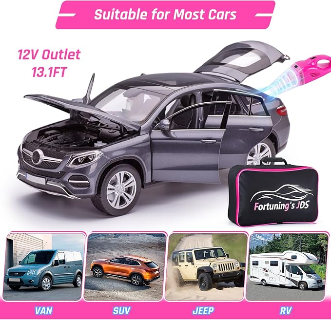 47PCS Car Detailing Kit Interior Cleaner, Car Cleaning Supplies with High Power Car Vacuum Cleaner,Auto Detailing Kit,Car Wash Kit with Bucket Detailing Brush Set,Pink Car Accessories for Women