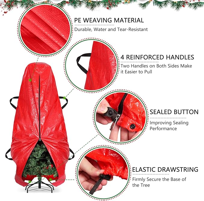 BALEINE Upright Christmas Tree Storage Bag, 9 ft Tear Resistant PE Material Christmas Tree Bag with 4 Reinforced Handles for Xmas Holiday (Green)