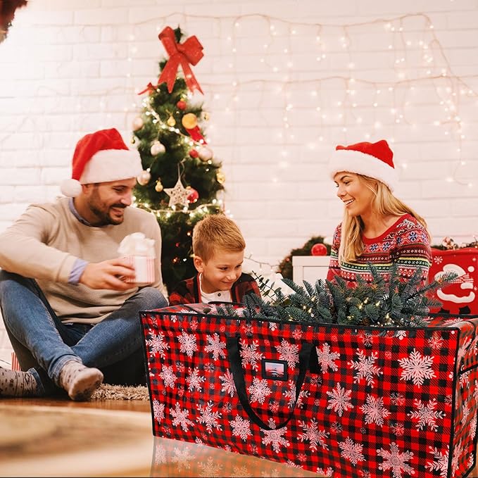 Plastic Waterproof Christmas Tree Bag - Large Storage Box with Reinforced Handles and Dual Zippers for 9ft Artificial Holiday Trees