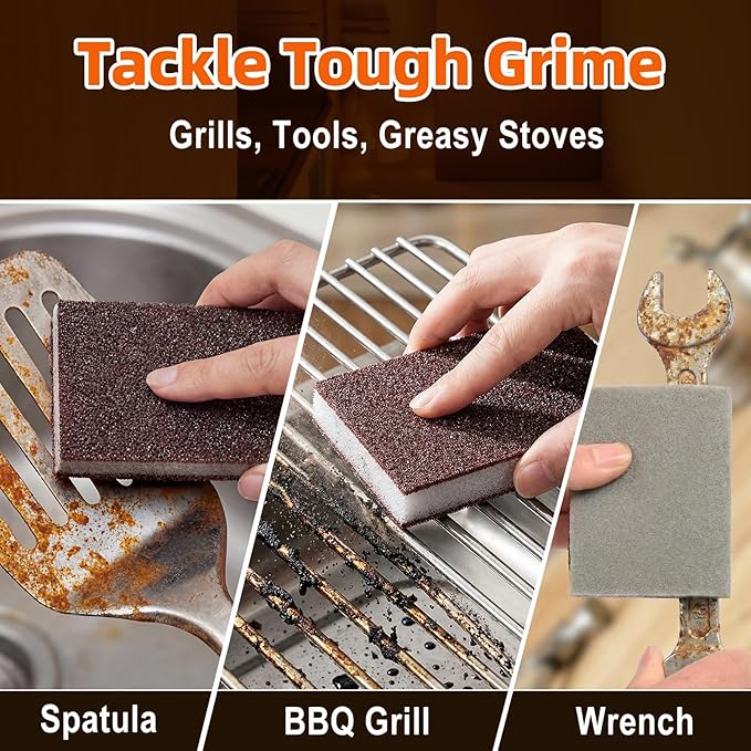 Dr.WOW Carborundum Heavy Duty Scouring Sponges - Fiberglass-Free Nano Rust Eraser for Pots, Pans, Grill, Oven Racks & Sink Stains (0.4" 10ct(Pack of 1))