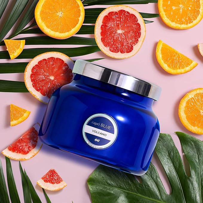 Capri Blue Volcano Scented Candles - Luxury Glass Jar Candles for Home Scented with Tropical Fruit & Sugared Citrus - Soy Wax Blend - Blue Color (19 oz)