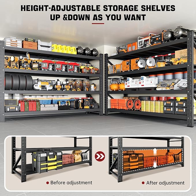 RAVIGIN 5000LBS Storage Shelves,71" W Garage Shelving Heavy Duty Metal Adjustable Garage Shelves, Shelving Units Industrial Shelving for Warehouse,71" W x 24" D x 69" H,Black