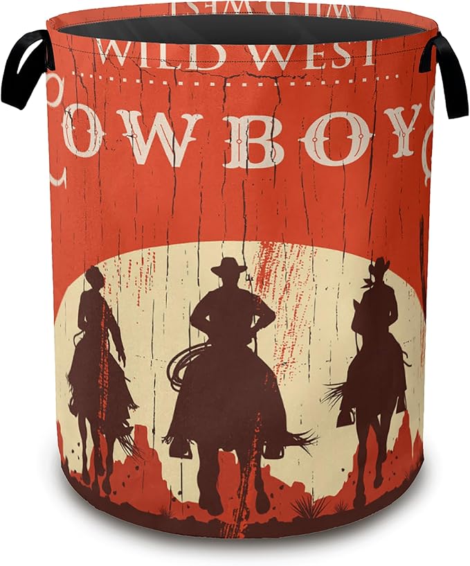 Western Cowboy Collapsible Laundry Baskets,Laundry Hamper,Storage Basket with Handles for Bathroom Bedroom College Dormitory Living Room Nursery Organizer 16"x20"