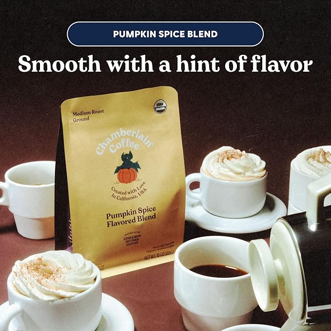 Chamberlain Coffee Pumpkin Spice Blend – Medium Roast Whole Bean Coffee, Smooth and Well-Balanced with Warm Notes of Cinnamon, Nutmeg, and Clove, Freshly Roasted in California - 10 oz