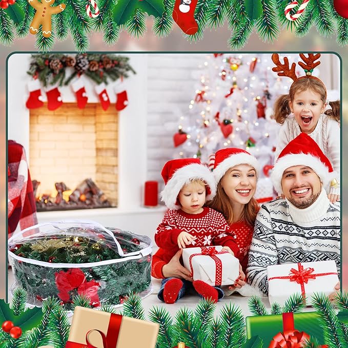 Shappy 2 Pieces Clear Christmas Wreath Storage Container 24 Inches Xmas Wreath Storage Bag Plastic Christmas Garland Container with Dual Zippers and Reinforced Handles for Xmas Seasonal (Clear)