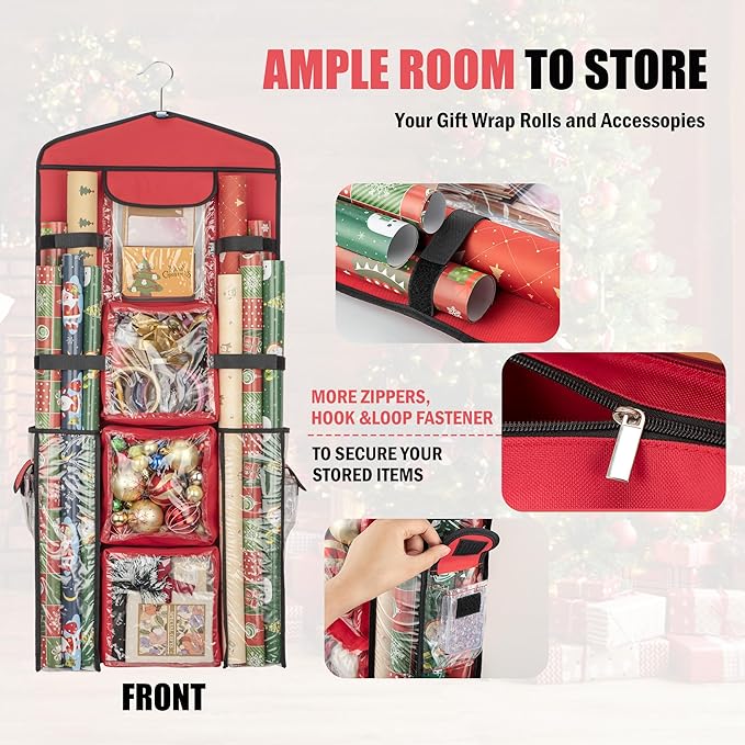 Wrapping Paper Storage, Gift Wrap Organizer Holder Double-Sided Hanging Gift Bag Storage Organizer