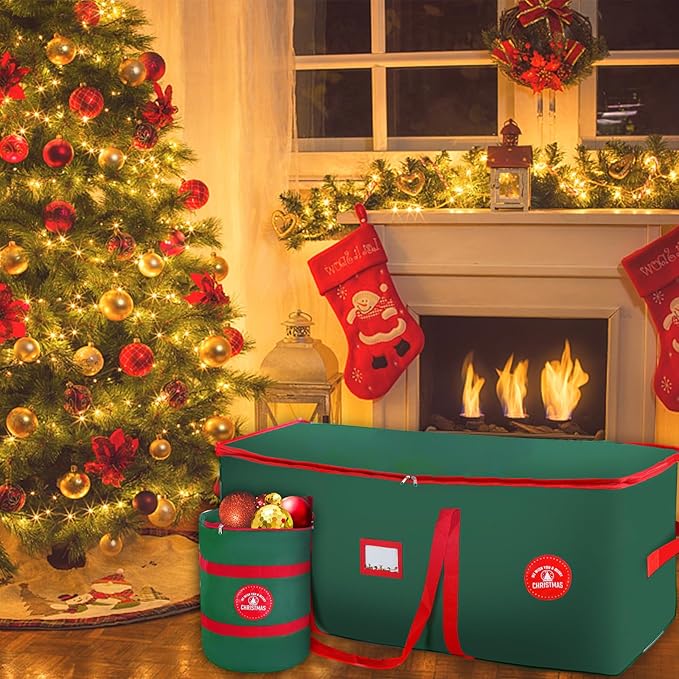Christmas Tree Storage Bag 7.5Ft Tree Storage containers Bags 2 Piece Set with Small Storage Bag for Xmas Decorations (Red)