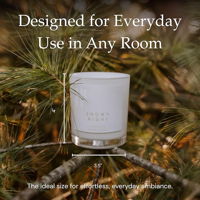 Snowy Night Single Wick Soy Candles, Luxury Scented Candles for Home - Up to 60 Hour Burn Time, Cruelty-Free Soy Wax Blend - Fir Needle Fragrance, Notes of Cedarwood & Berries (9 oz)