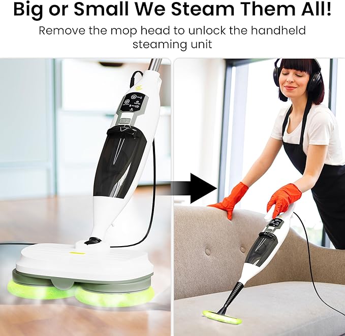 Elev8 Prestige Electric Steam Mop – 15-in-1 Detachable Floor Scrubber with 3 Steam Modes – Electric Mop for Hardwood Floors, Kitchen Hoods & Worktops Cleaning