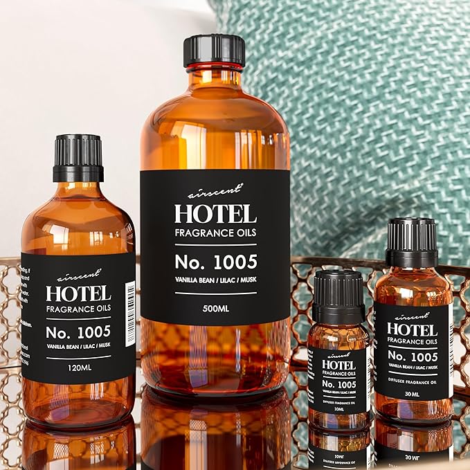 AirScent Hotel Diffuser Oil No. 1005 - Vanilla Bean Lilac Sandalwood - Hotel Scent Dupe - Premium Fragrance Oil for Ultrasonic and Waterless Diffusers and Crafting - 500 mL, 16.9 fl oz Glass Bottle