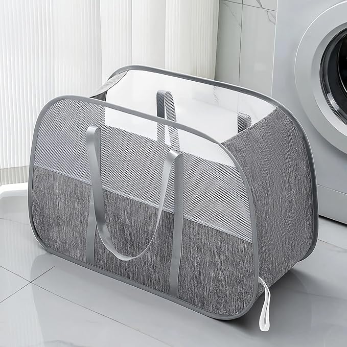 Tsmallbear Large Collapsible Laundry Hamper,Gray Oxford Cloth 95L Capacity laundry basket with Handles,Breathable Mesh Design,Sturdy Steel Frame Clothes Hamper Wide opening for easy storage