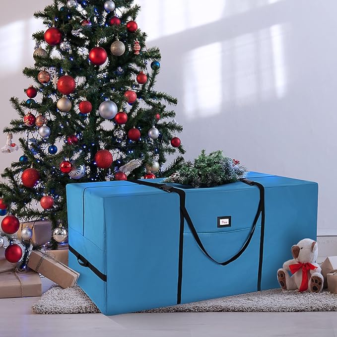 Hearth & Harbor 9 ft Rolling Christmas Tree Storage Bag - Artificial Christmas Tree Bag with Reinforced Handles, Dual Zipper, Wide Opening and Wheels - Storage Container for Trees and Decorations