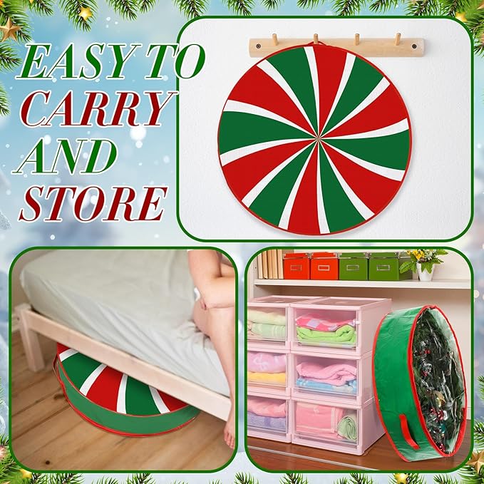 4 Pack 30 Inch Wreath Storage Containers, Hard Shell Christmas Garland Storage Bags with Handle Dual Zipper, Red Green Round Storages Box for Xmas Valentine Winter Wreath