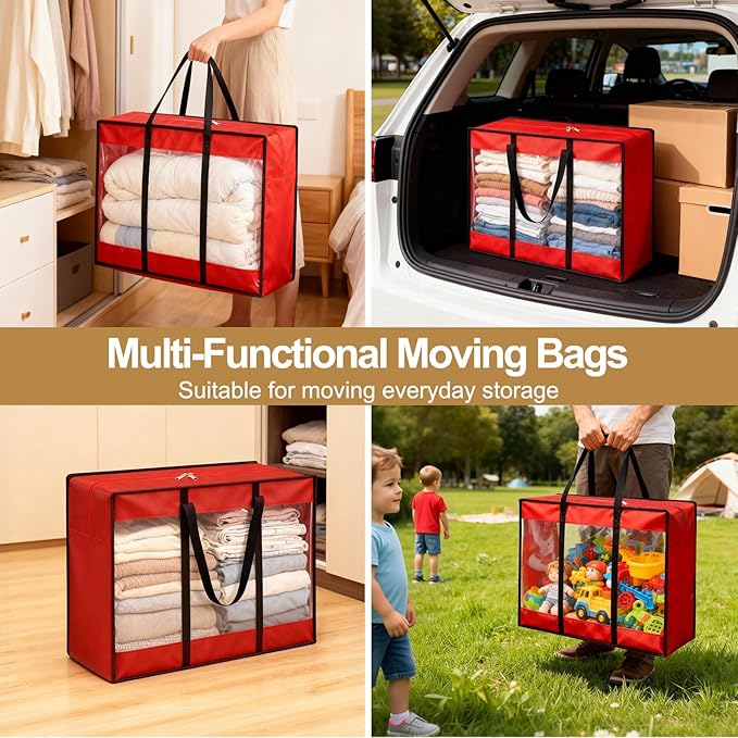 24 inches Christmas Wreath Storage Bag 4 Packs, 600D Heavy Duty Oxford Cloth Wreath Storage Container, Clear Moving Bags with Reinforced Handle for Xmas, Holiday, Moving & College Supplies