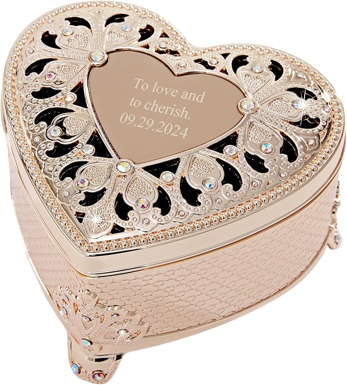 THINGS REMEMBERED Engraved Gold Heart Anastasia Clover Jewelry Box (Free Customization)