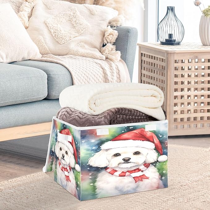 Christmas Baskets Collapsible Storage Bins with Lids, Christmas Dog Multicolor Storage Boxes Clothes Baskets for Organizing