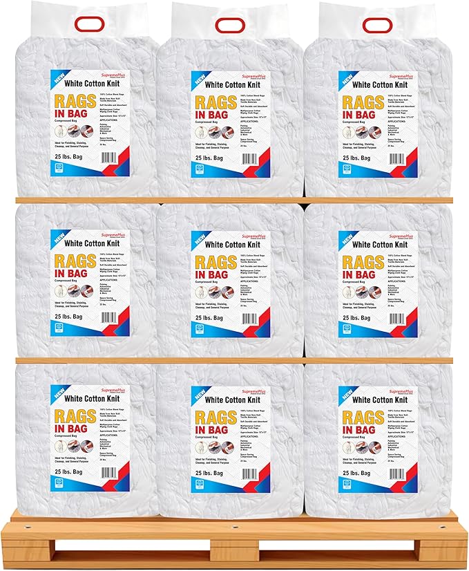 Premium White T-Shirt Cleaning Rags (600 lbs. Pallet 24x25 lbs. Bag of Rags) – White Cotton Rag for Cleaning, Staining, Painting, Oil, Grease & Dust Removal – Shop Rags Bulk
