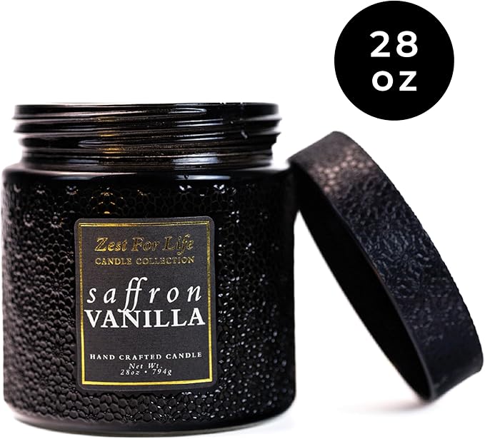 A Cheerful Giver - 28oz Large Scented Candle Jar with Lid- Zest for Life - 130 Hours of Burn Time, Gift for Women (Large, Saffron Vanilla)