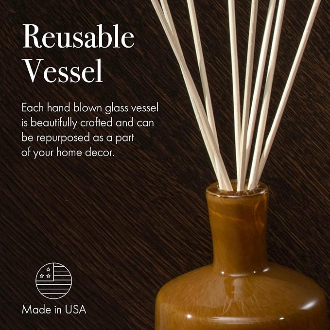 LAFCO New York Signature Reed Diffuser, Amber Black Vanilla - 15 oz - Up to 9 Months Fragrance Life - Reusable, Hand Blown Glass Vessel - Natural Wood Reeds - Made in The USA