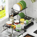 Expandable Dish Drying Rack–Adjustable Single or 2 Tier Dish Rack System,Double Dish Drainer,Large Capacity,2-in-1 Anti-Rust Stainless Steel Dish Rack for Kitchen Counter and Sink (2 Tier Expandable)